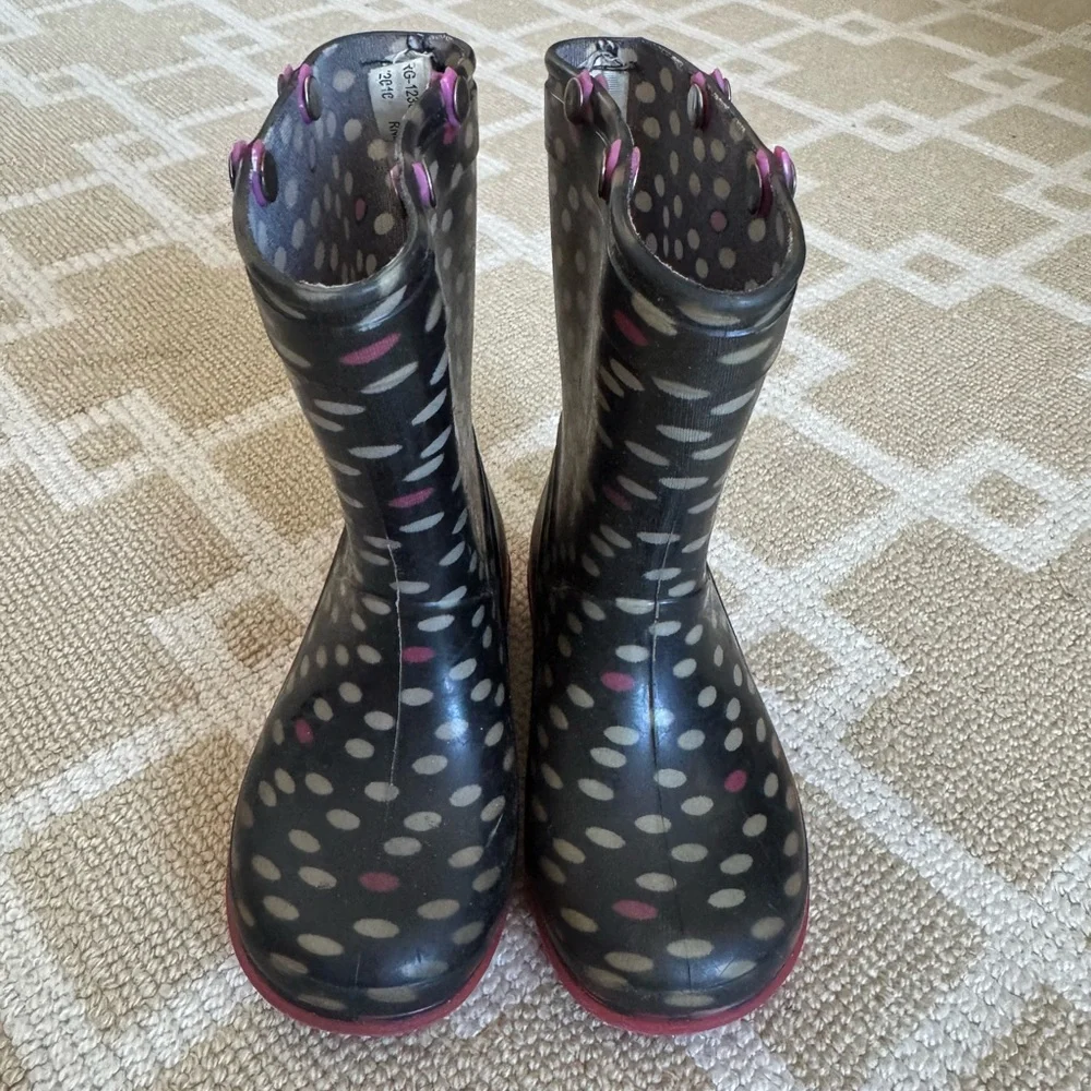 Capelli Kids Waterproof Rain Boots Rubber Navy Pink Polka Dot Toddler Size 6/7